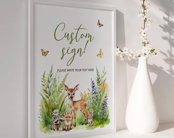 Woodland Baby Shower Custom Sign, Baby Animals Printable Template #wa10