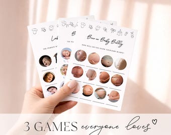 Baby Shower Games Bundle Printable, 3 Funny Minimalist Games, Labor or Love, Beer or Baby Belly, Boy or Girl Digital Download