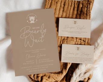 Beige Teddy Bear Baby Shower Invitation Bundle (Digital Download) #fg45