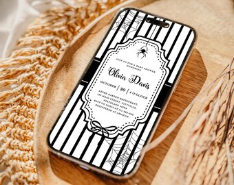 Mobile Phone Halloween Autumn Baby Shower Invite, Gothic Spooky Baby Shower, Editable Dark Moody Baby Shower Invite, Instant Download #hbs88