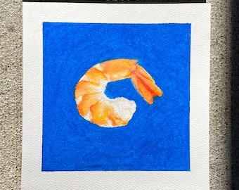 Shrimp | 5x5inches | Oil pastel painting original wall art artwork handmade