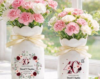 Vaso de flores personalizado para o 40º aniversário de casamento, presente para bodas de ouro, presente de aniversário de casamento, presente para os pais que completam 40 anos de casados, presente de bodas de rubi.