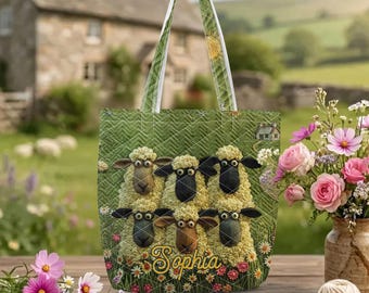 Bolsa de pano divertida com estampa de ovelhas de fazenda, bolsa fofa com animais de fazenda, bolsa com arte de ovelha, bolsa rústica para o campo, presente para amantes de animais, bolsa para fazenda com tema de ovelhas