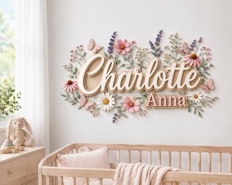 Personalized Floral Nursery Name Sign, Girl Nursery Wall Decor, Butterfly Bedroom Sign Gift, Floral Baby Shower Gift Butterfly Floral Sign