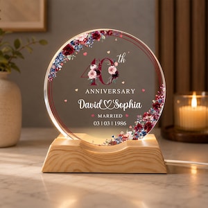 Veilleuse personnalisée pour le 40e anniversaire de mariage (noces de rubis), cadeau de mariage rubis, cadeau pour les parents pour le 40e anniversaire de mariage, cadeau de mariage
