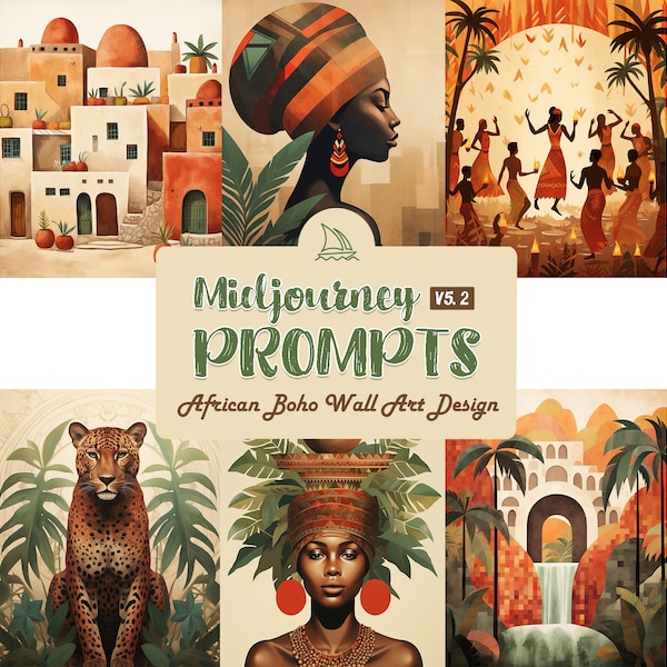 Midjourney Prompts Afro Boho Wall Art Prints, AI Boho Art Poster Designs, AI Prompts Black Women, Printable Wall Art Prompts