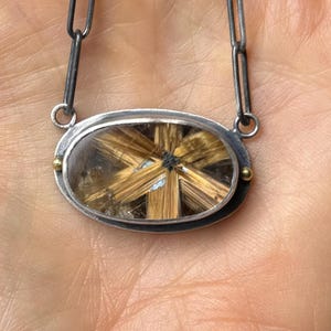 Star Rutile Artisan Brutalist Silversmith Pendant Necklace 18k Gold Fine Silver Paper Clip