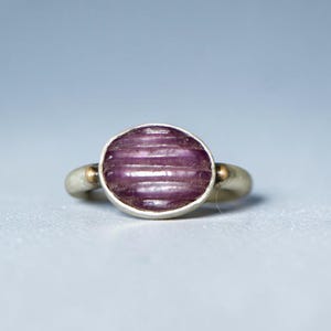 Artisan Silky Ruby Pinky Ring Fine Silver 14k Gold Fill Size 4 - 4.25