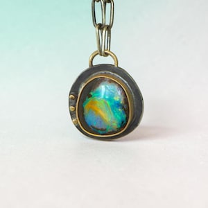 Artisan Pipe Opal Necklace Fine Sterling Silver 14k Gold Silversmith