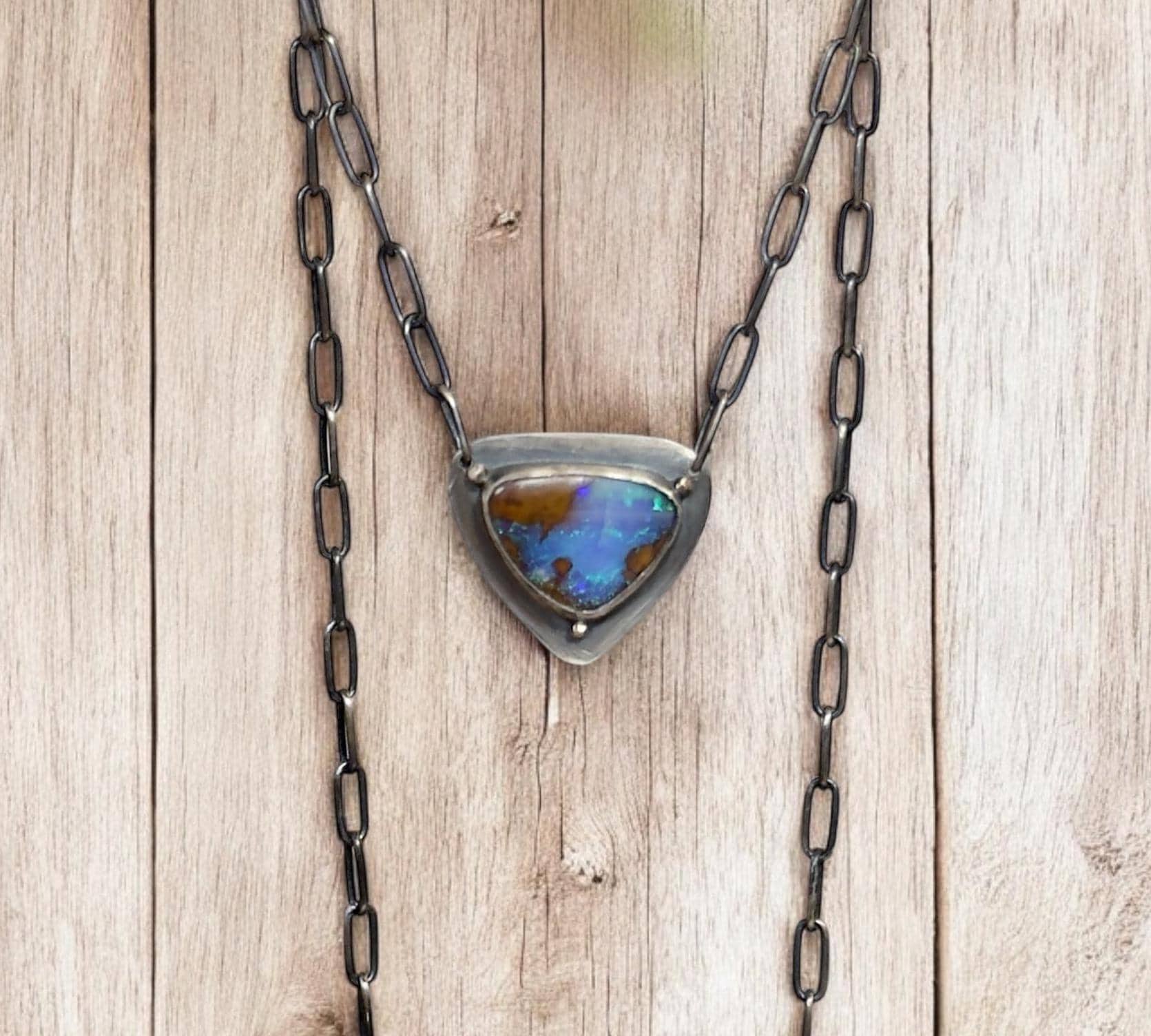 Boulder Opal Metalsmith Silversmith Necklace Pendant Sterling Silver OOAK