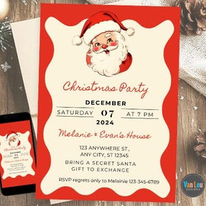 Editable Christmas party invitation template Gift exchange Santa Claus party Christmas cocktail Holiday Party Invite Holiday dinner party
