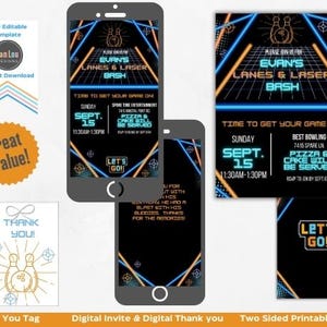 Laser Tag Bowling Birthday Invitation: Retro Arcade Template (Digital & Printable)