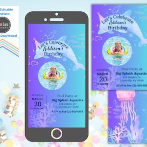 Dolphin Party Invite, Dolphin Birthday Party, Pool Party Invite, Dolphin Party, Dolphin Invitation, Dolphin Birthday invite,digital download