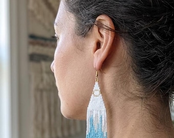 Halo Beaded Fringe Earring Pattern PDF – Brick Stitch Seed Bead Jewelry Pattern Download