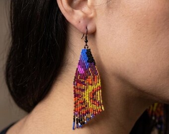 Sunburst Beaded Fringe Earring Pattern PDF – Brick Stitch Seed Bead Jewelry Pattern Download