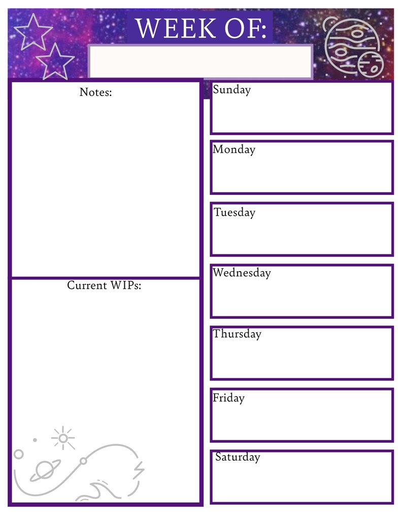 Printable/ Fillable Crochet WIP Weekly Planner - Etsy