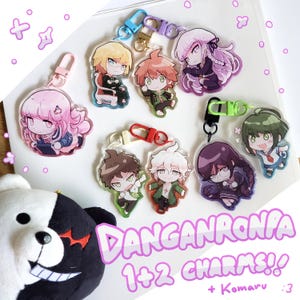 RESTOCKED! DANGANRONPA 1+2 (and komaru) GRADIENT Charms!! - 2.5 inch, acrylic, front side epoxy, 2 side different expression!
