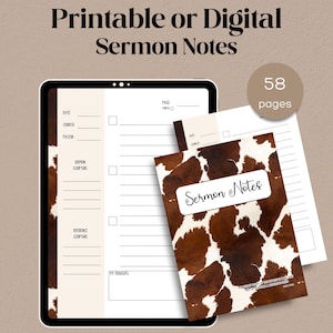 Koeienhuidpatroon Digitale preekdagboek Kerknotities Westerse stijl Gebed Reflectie Notebook Christelijk metgezel Schriftdagboek