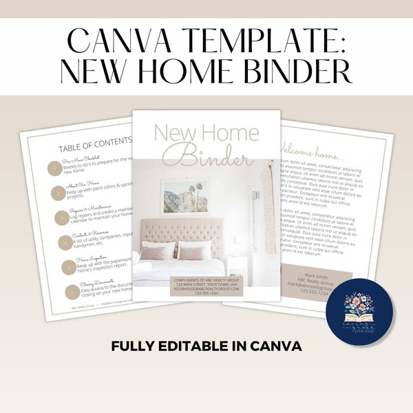 New Home Binder Canva Template Realtor Closing Gift Home Document Organization New House Paperwork Fully Editable Canva Template