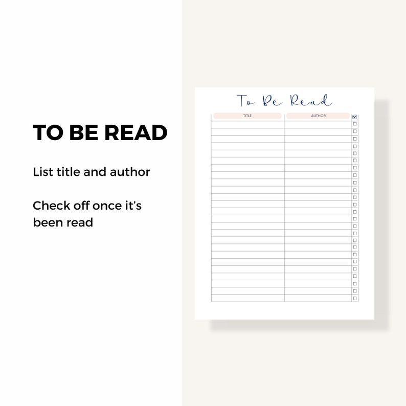 Reading Journal: Book Tracker, to Be Read List (digital Download) - Etsy