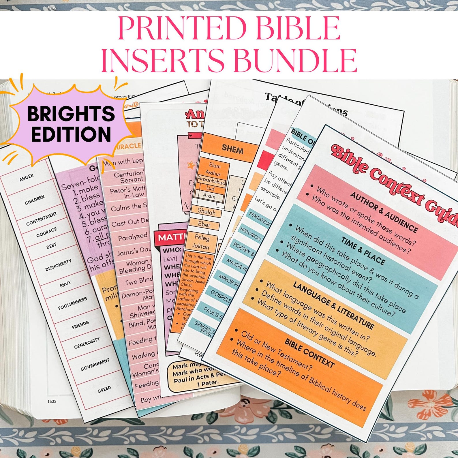 Colorful Bible Study Inserts: Christian Study Reference (print & Ship ...