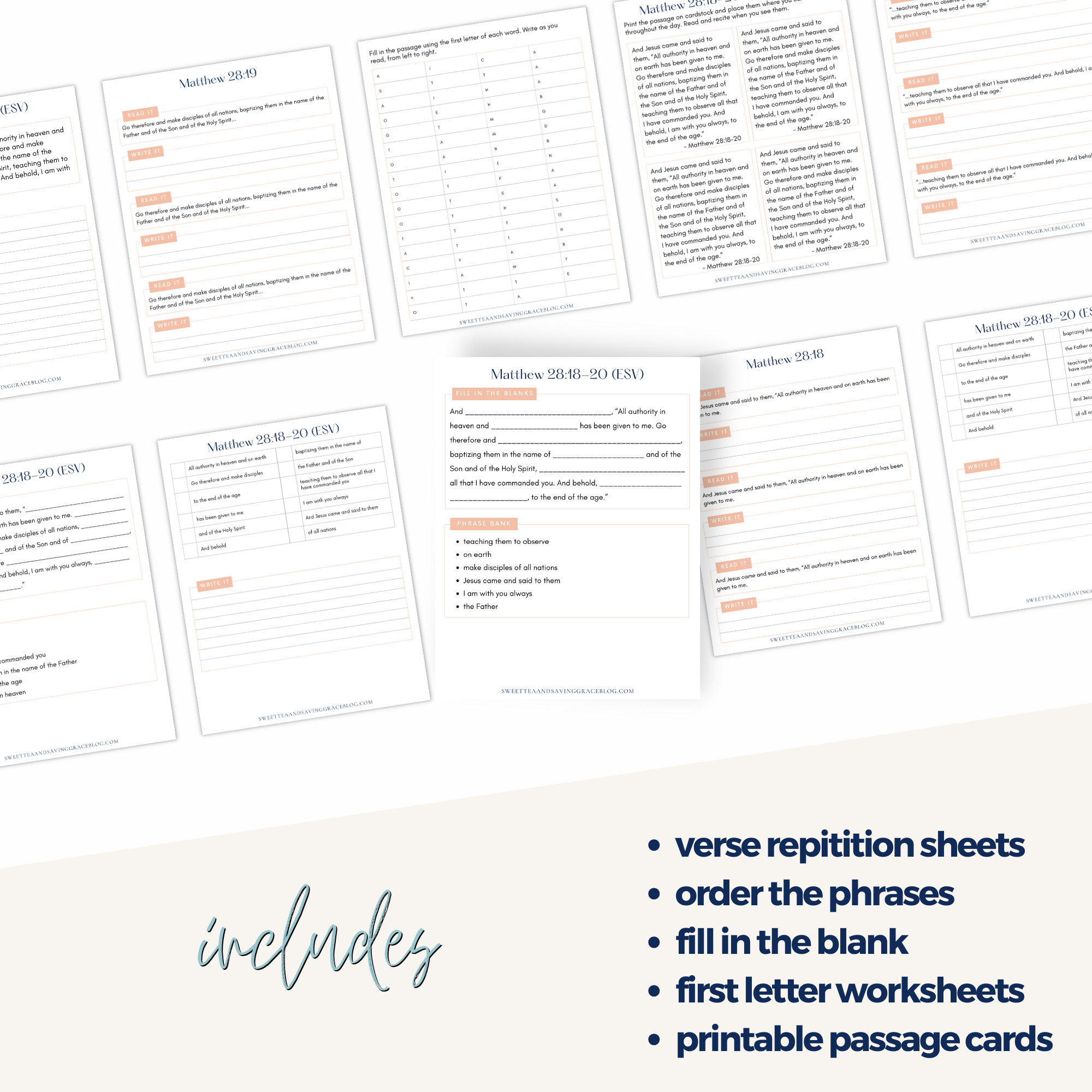 ESV Scripture Memory Worksheets Matthew 28:18-20 Bible Study Tools ...
