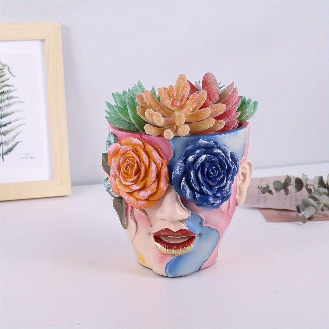 Pot Art Roses Hand Painted Rose Face Planter, Artistic Resin Flower Pot, Whimsical ...