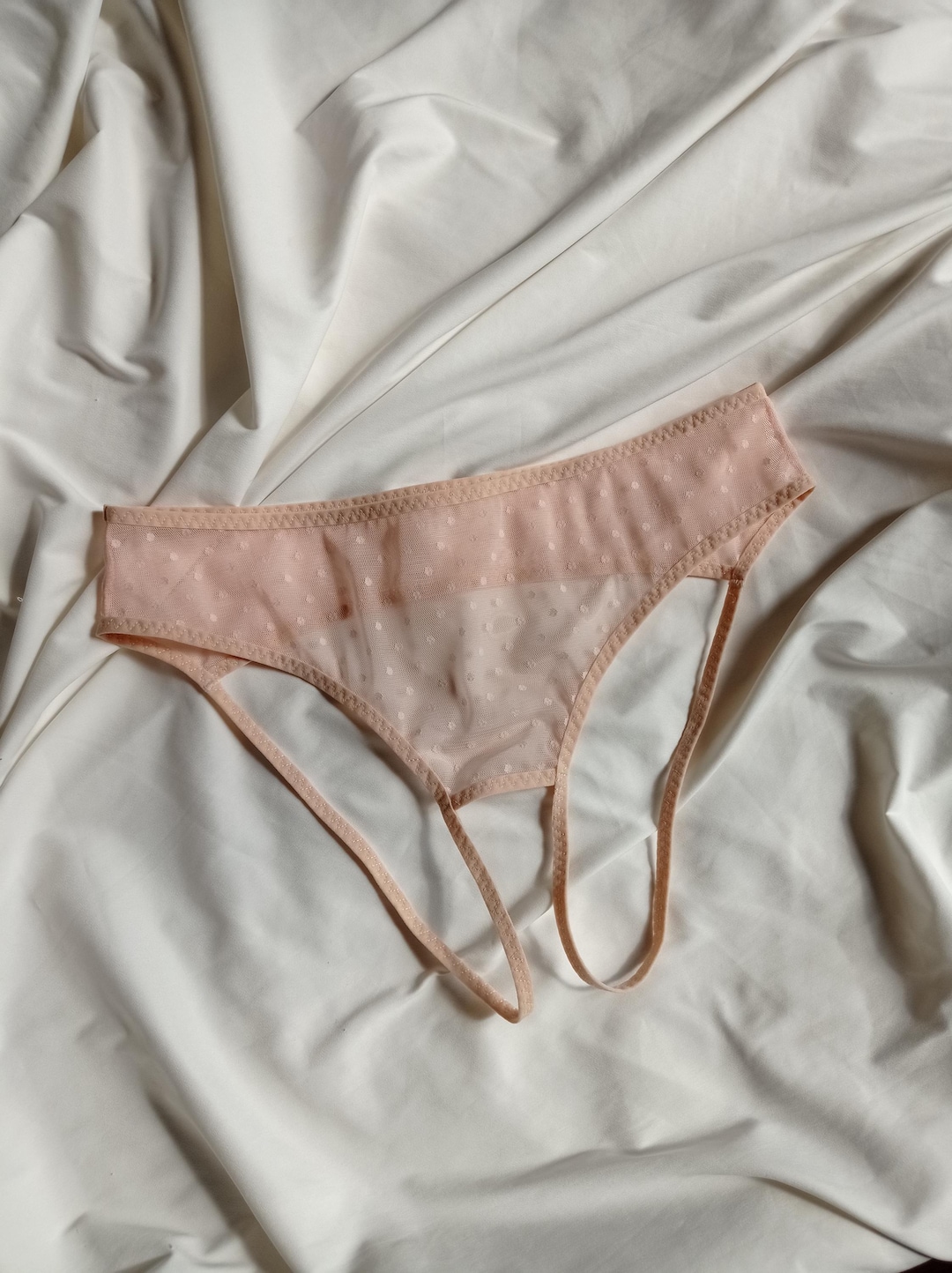 Nude Crotchless Panties, Polka Dot Open Panties High Waist, Lingerie