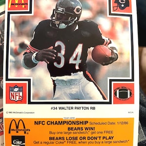 Cartões colecionáveis da NFL/McDonalds Edição Especial do Chicago Bears de 1985