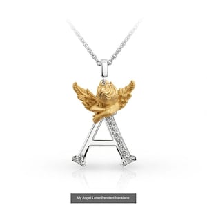 Collar con colgante de letra de ángel, modelo de impresión en cera de fundición 3D.