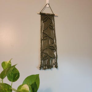 Olive Green Macrame Vine Wall Hanging – Leafy Boho Decor, Nature-Inspired Wall Art