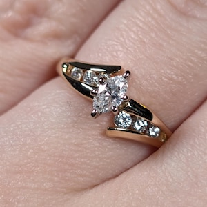 Exquisite Luxury 14ct Gold Diamond Ring – Marquise Cut Natural Diamond -  Perfection for Engagements