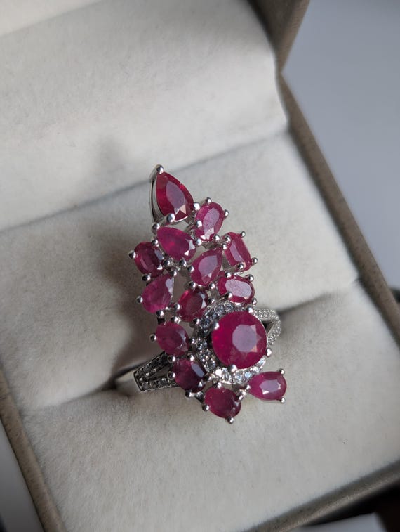 Solid Sterling Silver 925 Ring, 14 Natural Red Ru… - image 3