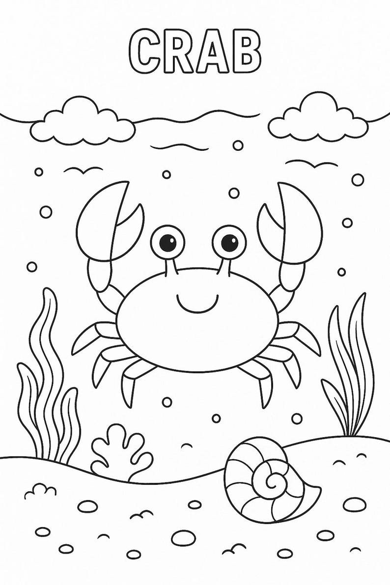 Ocean Animals Coloring Book 30 Printable Pages for Kids (A4 PDF, High