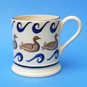 EMMA BRIDGEWATER Early Coffee MUG - Spongeware Duck & Wave Pattern c1986-89