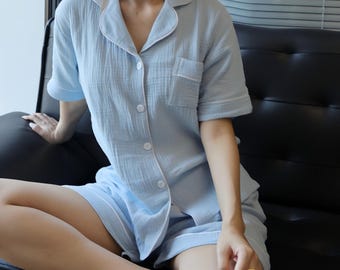 Muslin Cotton Pajama Set | Lightweight Gauze Sleepwear