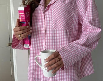 Pink Plaid Pajama Set: Cotton Blend Sleepwear, Family Loungewear Gift for her