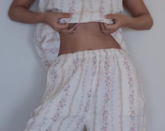 Muslin Cotton Tank Top: Floral Pajama Loungewear Relaxed Sleepwear