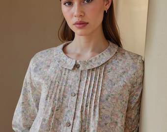 Blumen Baumwolle Pyjama - Romantischer Kragen, Hose mit weitem Bein, Weihnachtsgeschenk