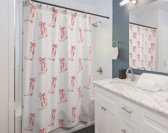 Cortina de ducha estilo coqueta rosa y blanca, linda cortina de ducha, cortina de ducha, decoración del baño, accesorios de baño, #15