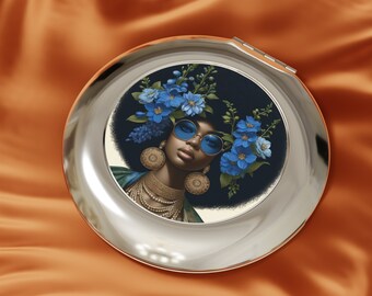 Blue Afro Beauty Compact Travel Mirror