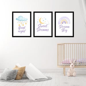 Sweet Dreams Nursery Art, Set of 3 Printable Prints, Gender Neutral Baby Room Decor, Dream Theme Art for Boys or Girls, Instant Download