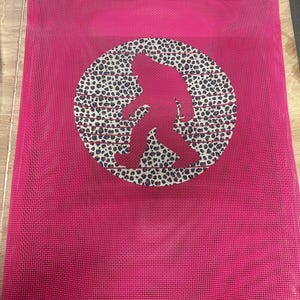 Mesh Trail Bag,SXS Bag, Squatch Sac. appox 17"x 23". Pink Bag Leopard Vinyl with Sasquatch.