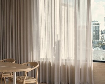 Extra Wide Linen Sheer Curtains, 23 Color Options. Custom Made Rod Pocket, Grommet, Hook and Ring Options for Rod and Curtain Track