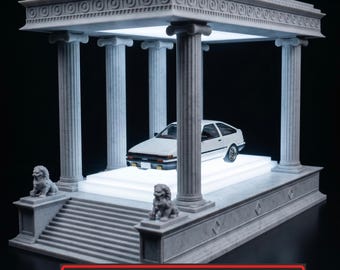 1/64 Scale LED Diorama Display Stand STL File | Neoclassical Miniature Car Showcase | 3D Printing Digital Download | Diecast Vehicle Podium