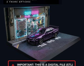 Diorama callejero de Tokio a escala 1/24, archivo STL, exhibición de autos fundidos a presión