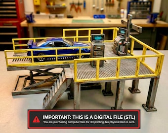 Archivo STL de elevador de tijera a escala 1:64, diorama de garaje en fundición (descarga digital)