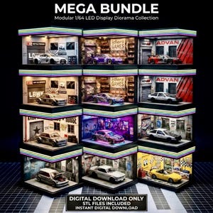 Archivos STL de diorama LED modular a escala 1/64 / Garaje de exhibición de Hot Wheels (descarga digital)