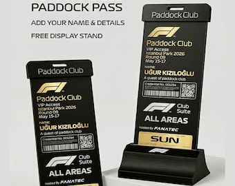 Pase personalizado para el paddock de la F1, insignia VIP personalizada, regalo para aficionados a las carreras, pase para deportes de motor.
