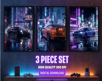 Póster de coches JDM / Arte de carreras callejeras ciberpunk neón (descarga digital)